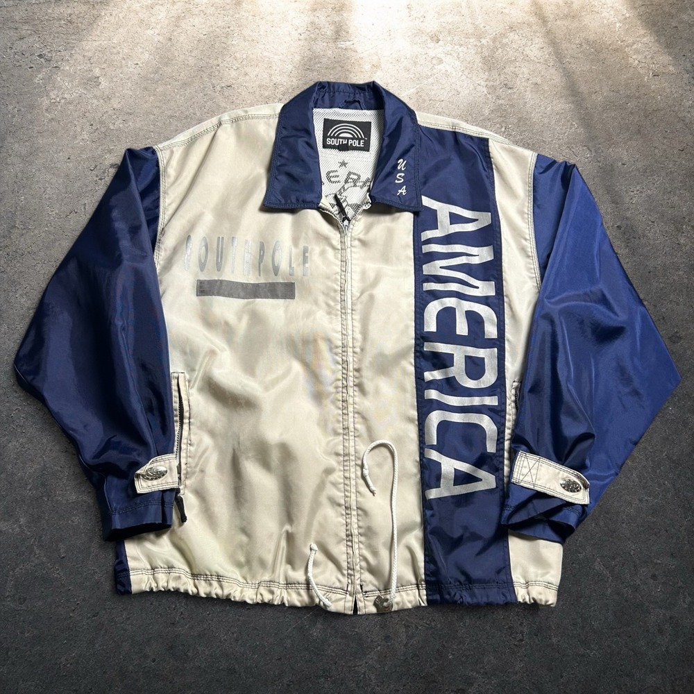 Vintage Southpole America Windbreaker Jacket Blue Cream Skater Y2K Size Large XL